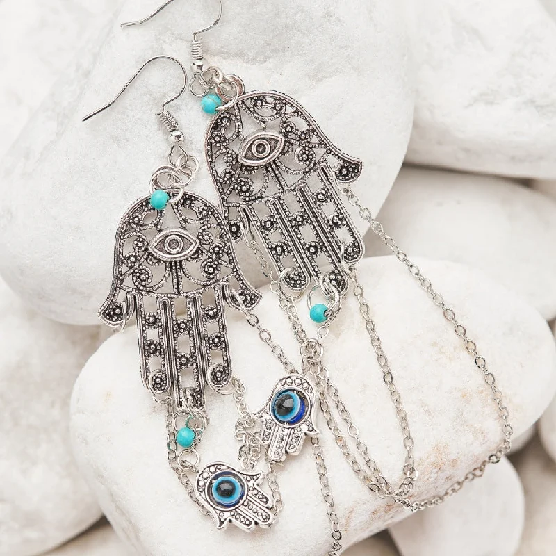 Ladies earrings sale offers-Spiritual Hamsa Evil Eye Earrings