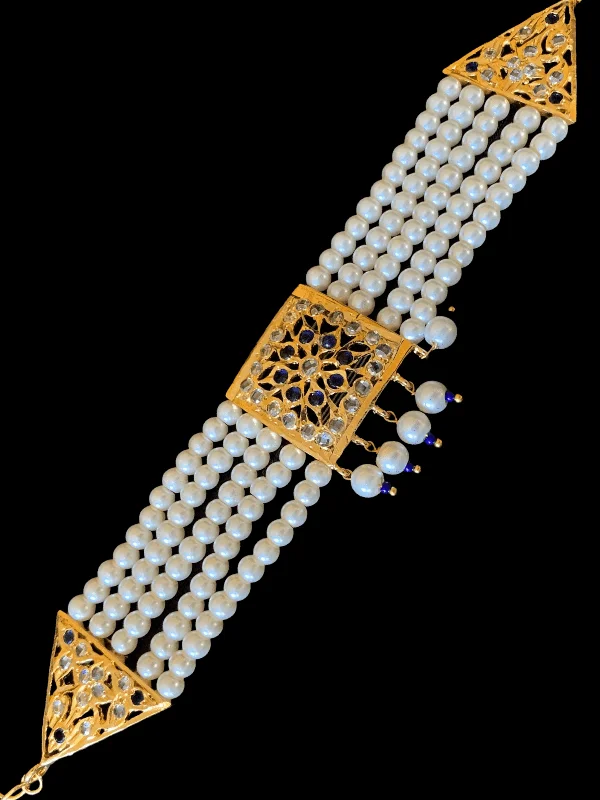 Ladies bracelets custom designs-B74 Ariha  pearl bracelet - blue      ( SHIPS IN 4 WEEKS )