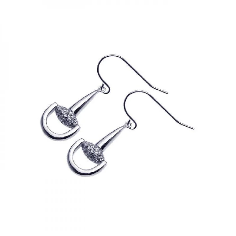 Ladies earrings worldwide styles-Clearance-Silver 925 Rhodium Plated Cluster CZ Shovel Dangling Hook Earrings - STE00302