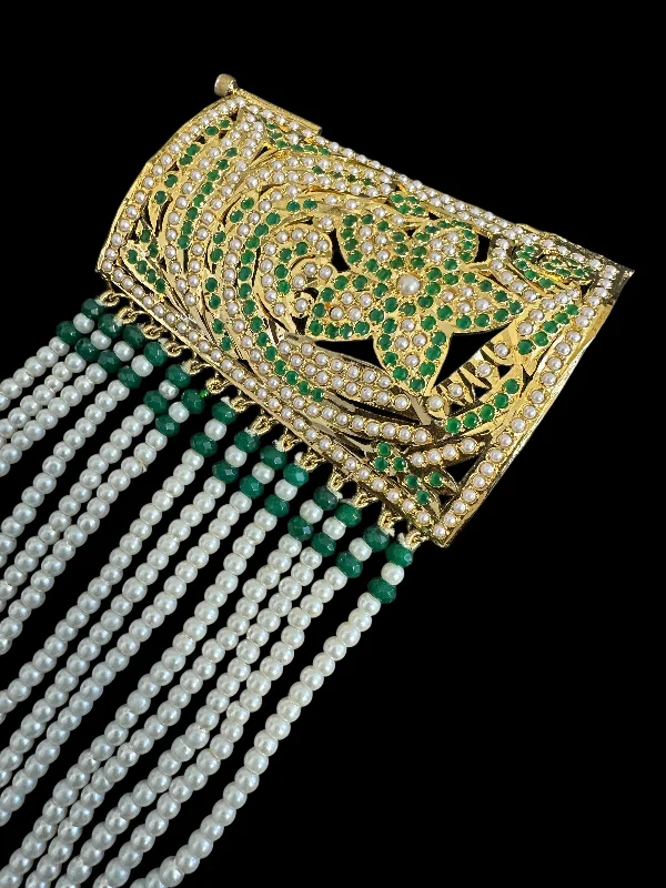 Ladies bracelets synthetic jewels-Jadau bahi / bracelet - Emerald  pearl ( READY TO SHIP  )