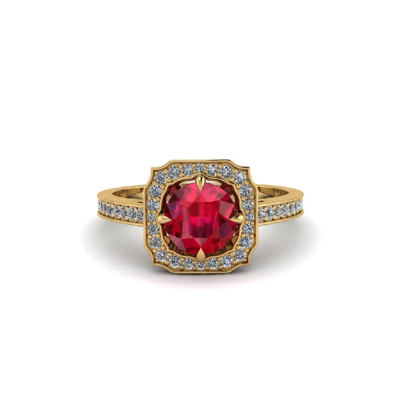 Ladies engagement rings luxury brands-Ruby Cathedral Halo Engagement Ring - Luciana No. 10