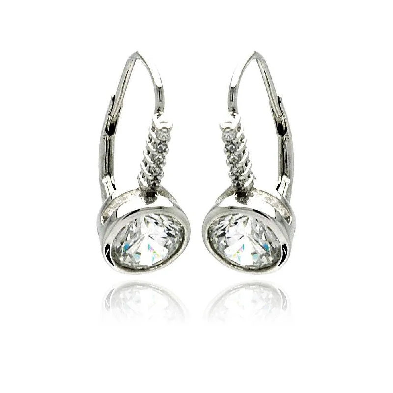 Ladies earrings star designs-Silver 925 Rhodium Plated Round Channel CZ Lever Back Earrings - BGE00190