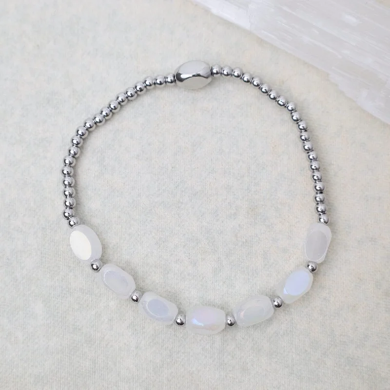 Ladies bracelets minimalist trends-Meet Me Half Way Pop Of Color Bracelet in White Cap & Stainless Steel