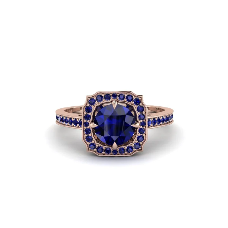 Ladies engagement rings global brands-Sapphire Cathedral Halo Engagement Ring - Luciana No. 74