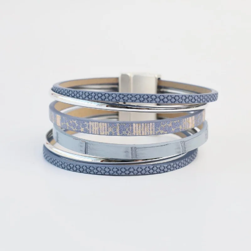 Ladies bracelets group designs-Matte Silver Blue Print Bracelet