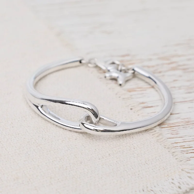 Ladies bracelets handmade crafts-Electroform Bangle with Catch & Small Dog Charm Bracelet