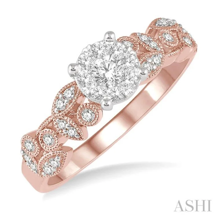 Ladies engagement rings large stones-3/8 Ctw Round Cut Diamond Lovebright Engagement Ring in 14K Rose and White Gold