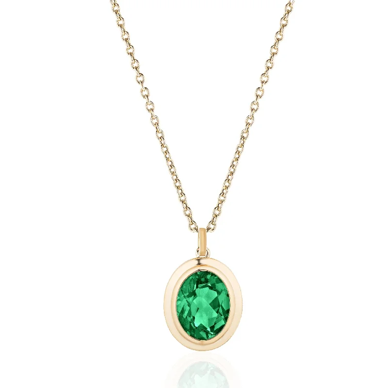 Ladies rings anniversary picks-Oval Emerald Pendant Necklace