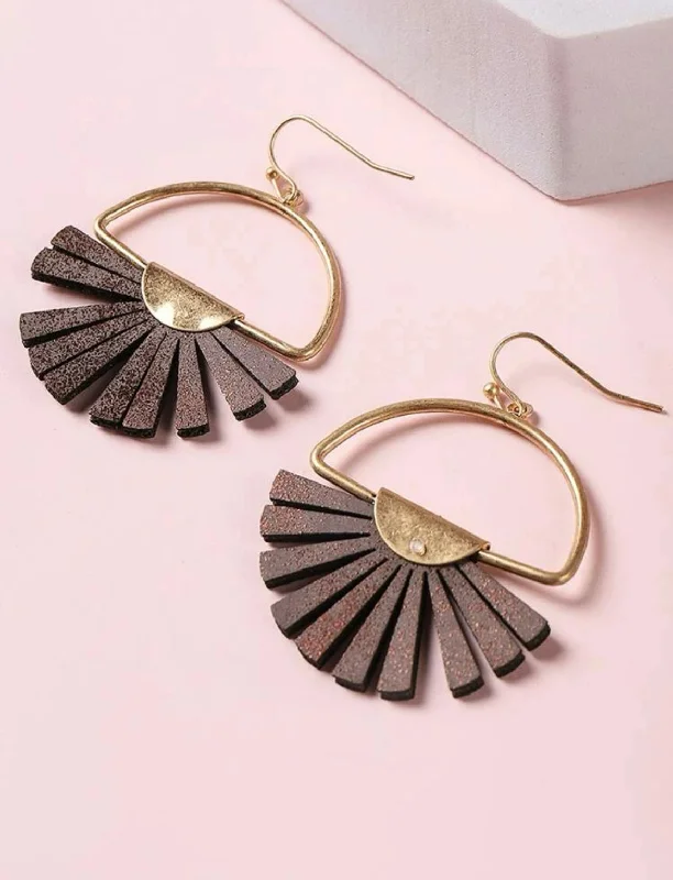 Ladies earrings mature styles-Leather Sector Drop Earrings