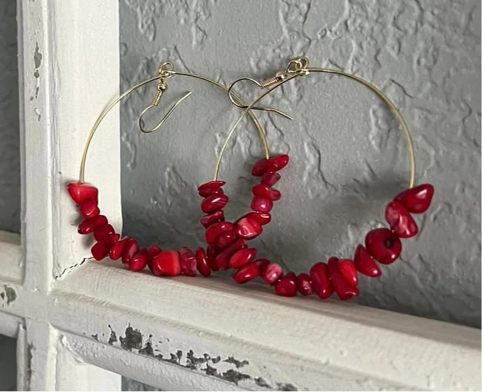 Ladies earrings care tips-Beautiful Red Stone Hoop Earrings