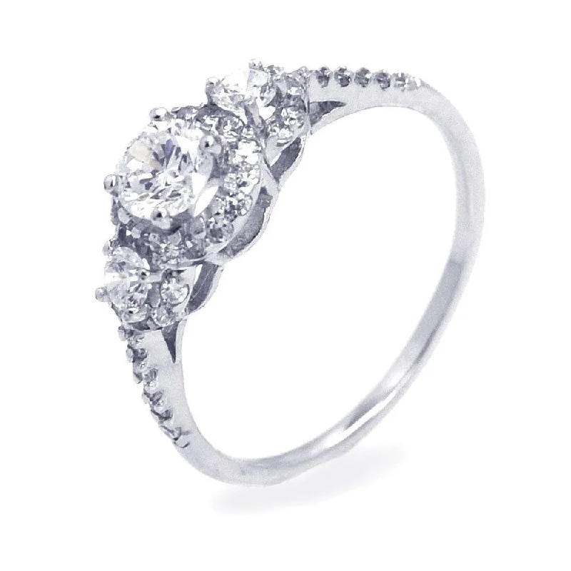 Ladies rings office styles-Silver 925 Rhodium Plated CZ Past Present Future Ring - STR00652