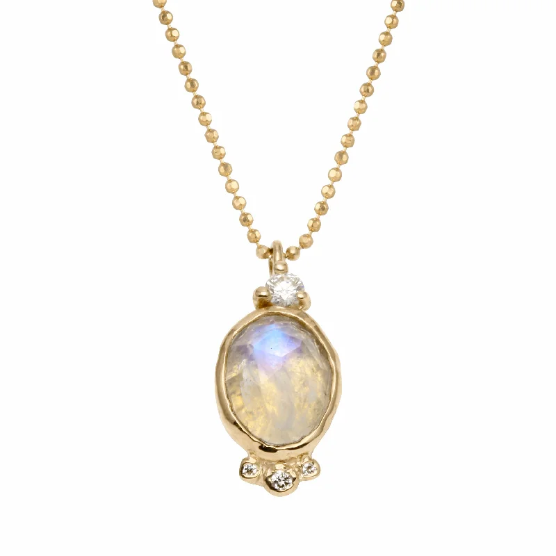 Ladies rings age suitability-Oval Moonstone Necklace with Diamonds