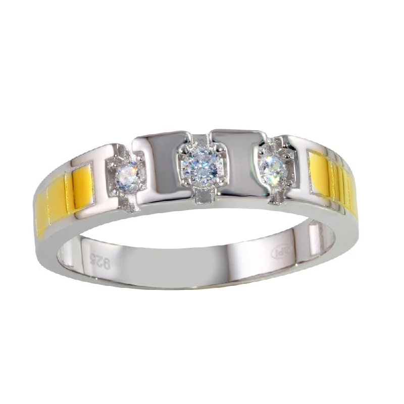 Ladies rings gold designs-Two-Tone 925 Sterling Silver Ring with CZ - GMR00263RG