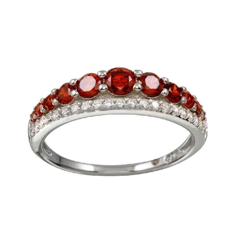 Ladies rings memory keepsakes-Rhodium Plated 925 Sterling Silver Red and Clear CZ Stones Ring - BGR01175RED