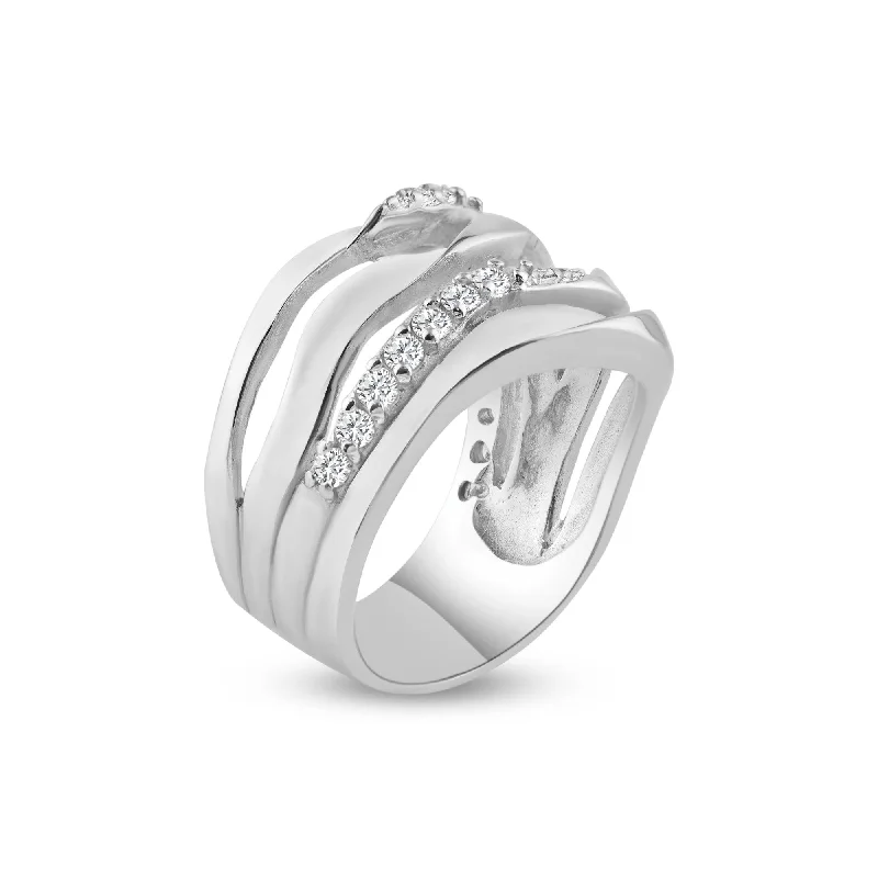 Ladies rings couple rings-Silver 925 Rhodium Plated Alternating CZ Ring - STR00349