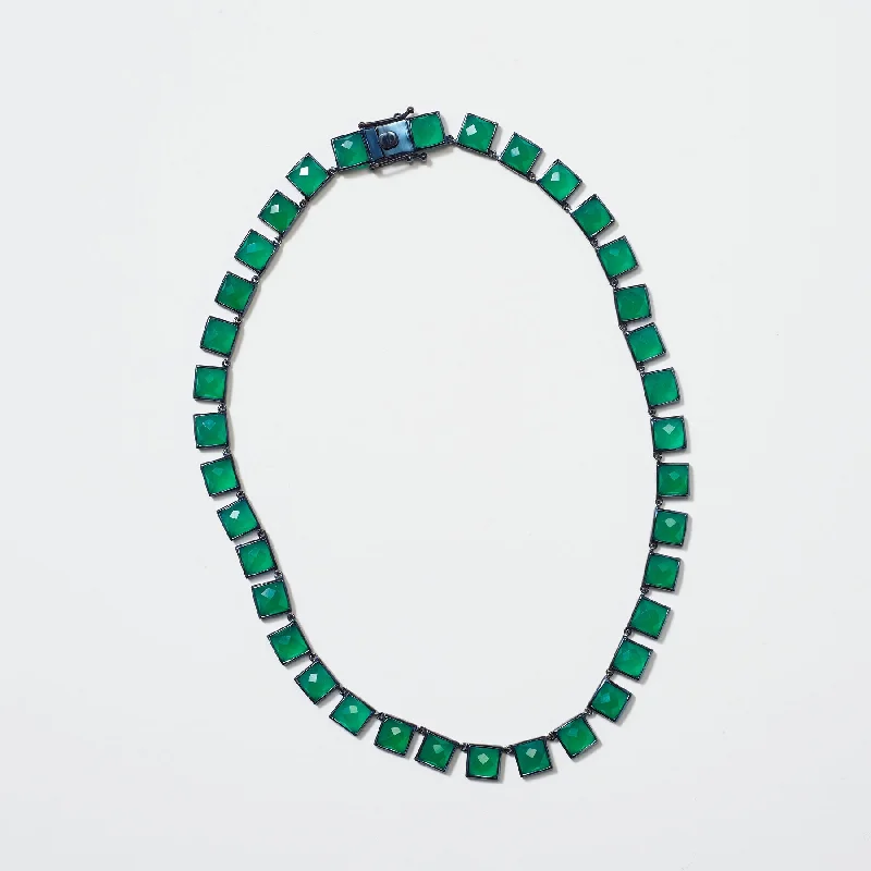 Ladies rings buying guide-Large Green Onyx Tile Riviere Necklace