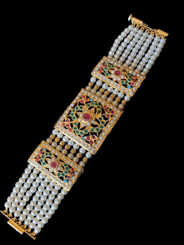 Ladies bracelets luxury choices-B66 Saira jadau bracelet in navratan with pearls    ( READY TO SHIP  )