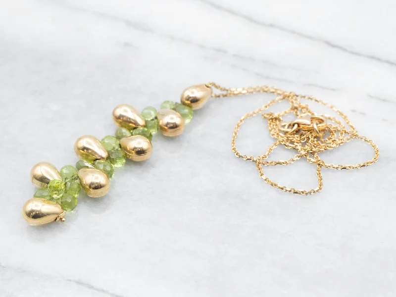 Ladies rings punk edge-Briolette Cut Peridot and Gold Cluster Drop Necklace