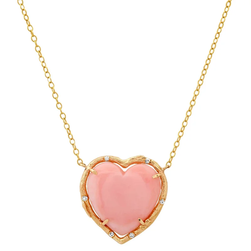 Ladies rings holiday gifts-Pink Opal Heart Necklace