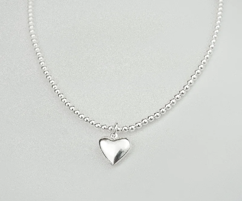 Ladies rings 2025 trends-925 Sterling Silver Stretch No Clasp 3mm Heart Charm Necklace, Sterling Silver Necklace, Necklace