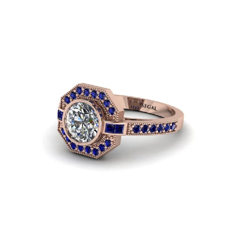 Ladies engagement rings affordable picks-Sapphire Octagon Halo Engagement Ring - Leia No. 62