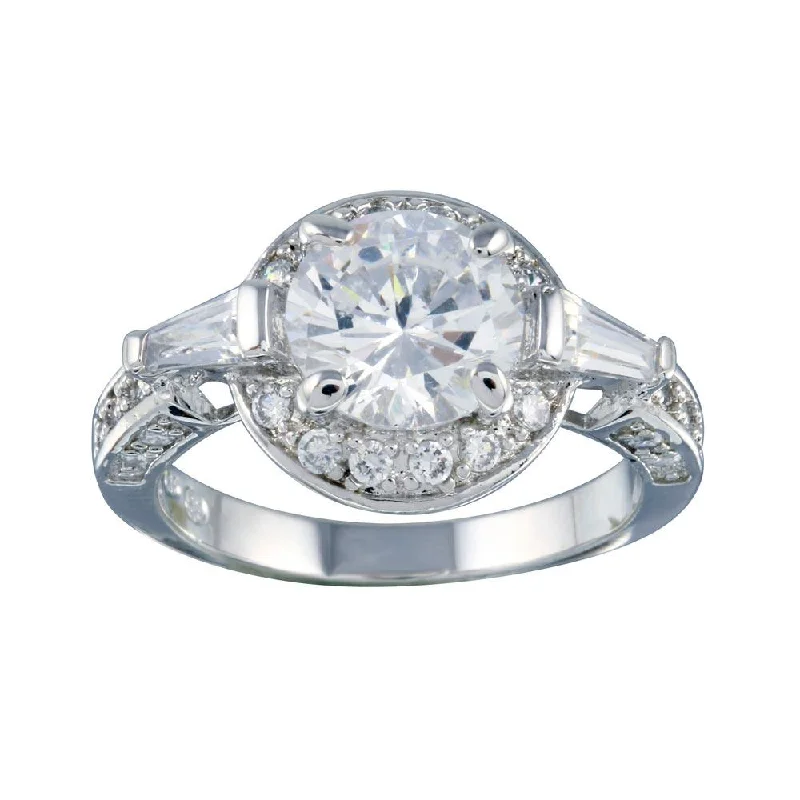 Ladies rings handmade designs-Rhodium Plated 925 Sterling Silver Clear CZ Round Bridal Ring - BGR00254