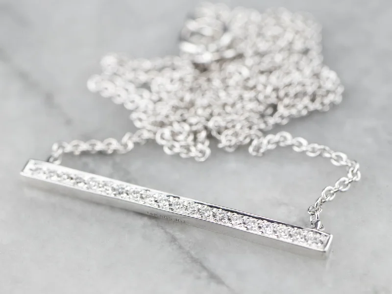 Ladies rings natural gems-Sleek White Gold Diamond Bar Necklace