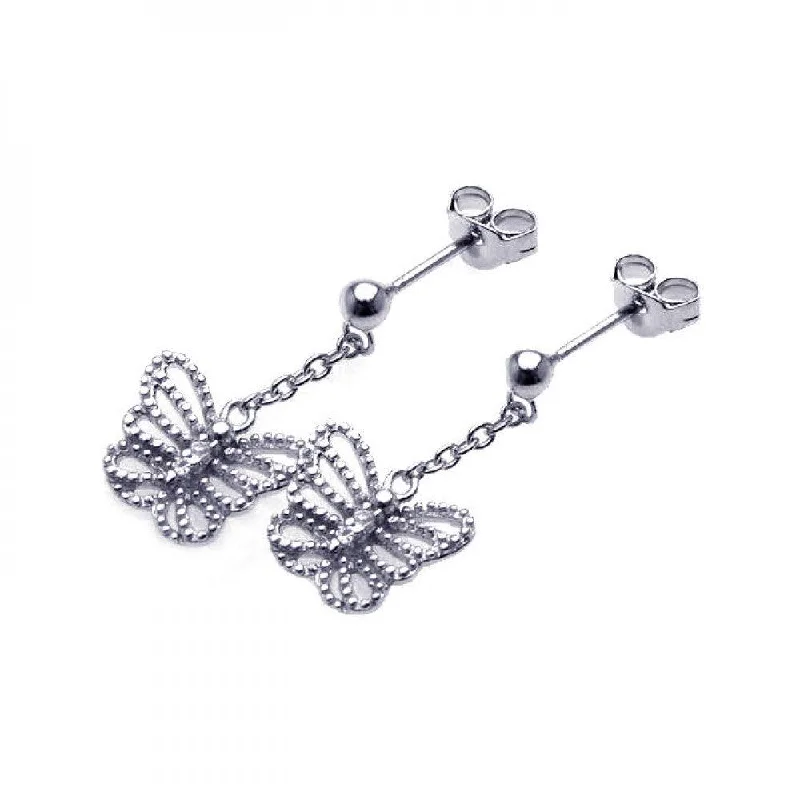 Ladies earrings office elegance-Silver 925 Rhodium Plated Butterfly CZ Dangling Wire Post Earrings - STE00527