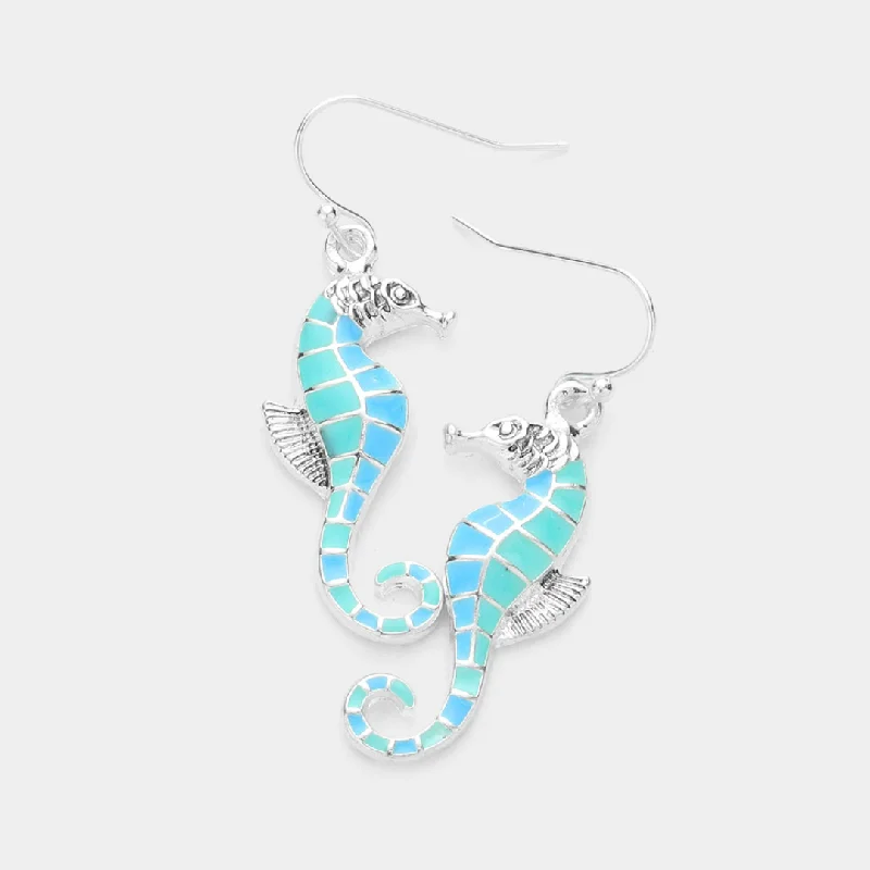 Ladies earrings floral accents-Sea Blue Ocean Inspired Earrings