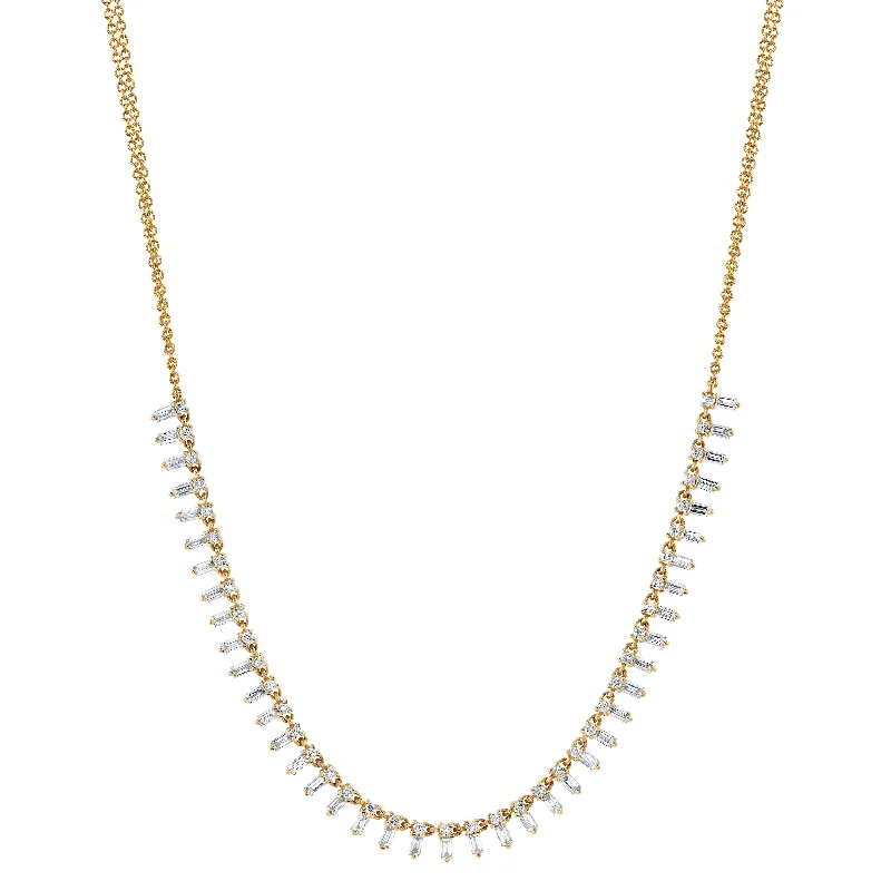 Ladies rings synthetic jewels-Diamond Baguette Fringe Necklace