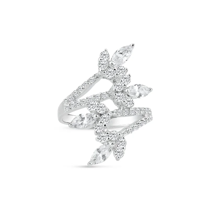 Ladies rings Valentine’s Day-Silver 925 Rhodium Plated CZ Flower Wrap Ring - STR00546