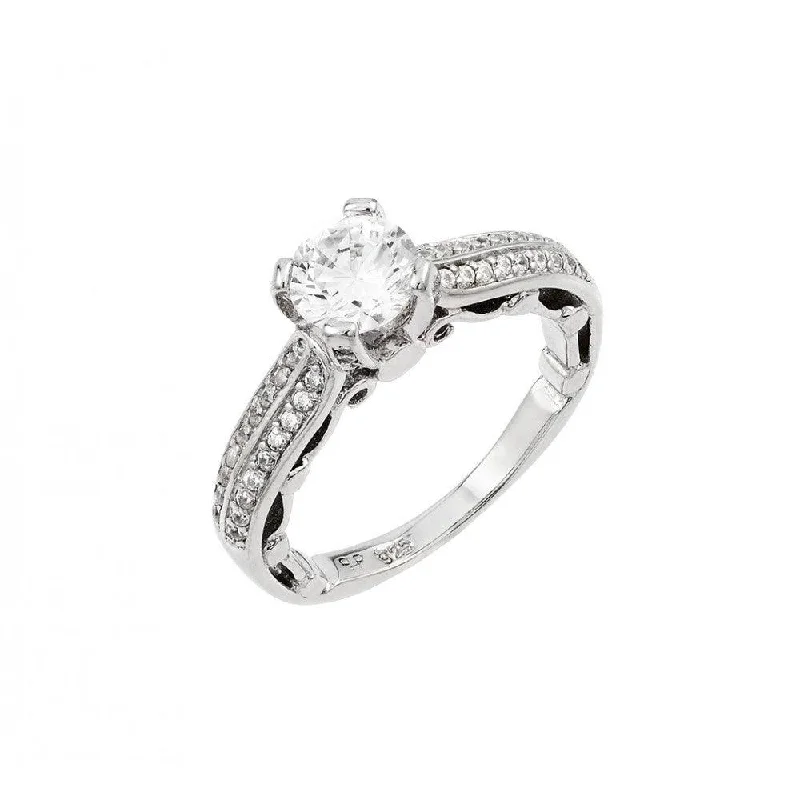 Ladies rings investment value-Silver 925  Rhodium Plated Clear Pave Set CZ Solitaire Ring - STR00997