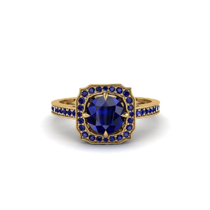 Ladies engagement rings viral designs-Sapphire Cathedral Halo Engagement Ring - Luciana No. 73