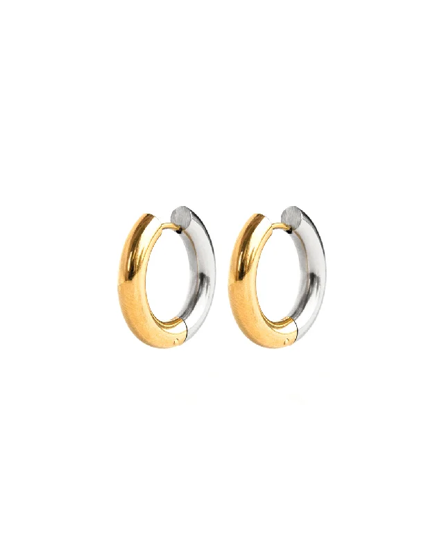 Ladies earrings matching pairs-Hugo Two-Tone Hoop Earrings