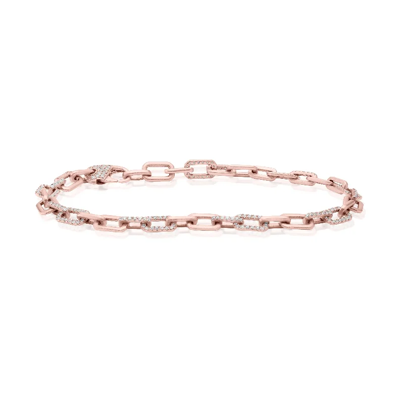 Ladies bracelets friendship bands-Rose Gold and Diamond Paper Clip Bracelet