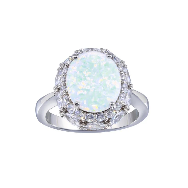 Ladies rings store finds-Rhodium Plated 925 Sterling Silver Opal and Clear CZ Ring - BGR01332