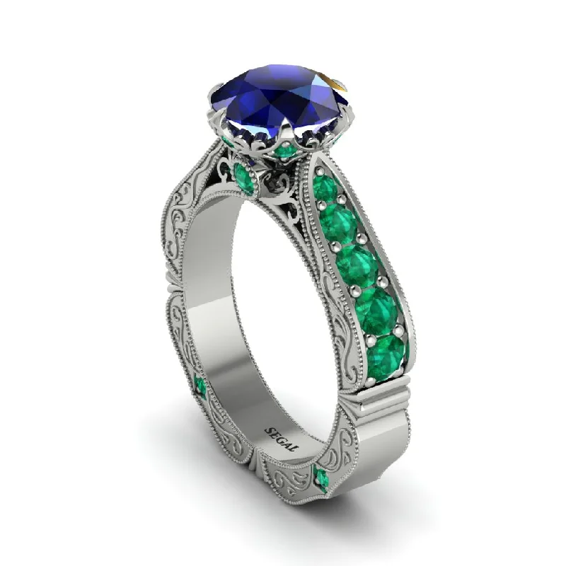 Ladies engagement rings cushion cut-Sapphire Victorian Scroll Engagement Ring - Kehlani No. 30