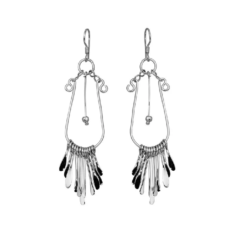 Ladies earrings engraved names-Silver 925 Rhodium Plated Open Teardrop Dangling Chandelier Hook Earrings - DSE00070