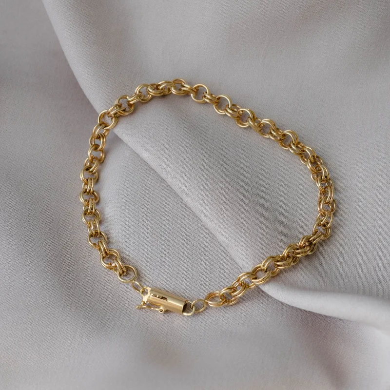 Ladies bracelets bridal must-haves-Double Cable Link 14k Gold Bracelet