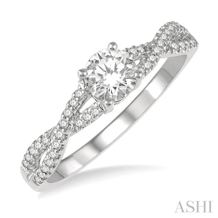 Ladies engagement rings eternity bands-3/8 Ctw Diamond Engagement Ring with 1/4 Ct Round Cut Center Stone in 14K White Gold