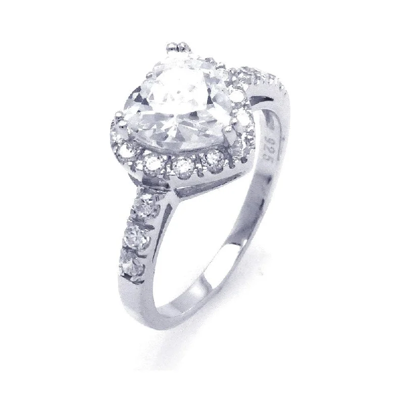 Ladies rings mature styles-Silver 925 Rhodium Plated Clear Cluster CZ Heart Bridal Ring - STR00698CLR