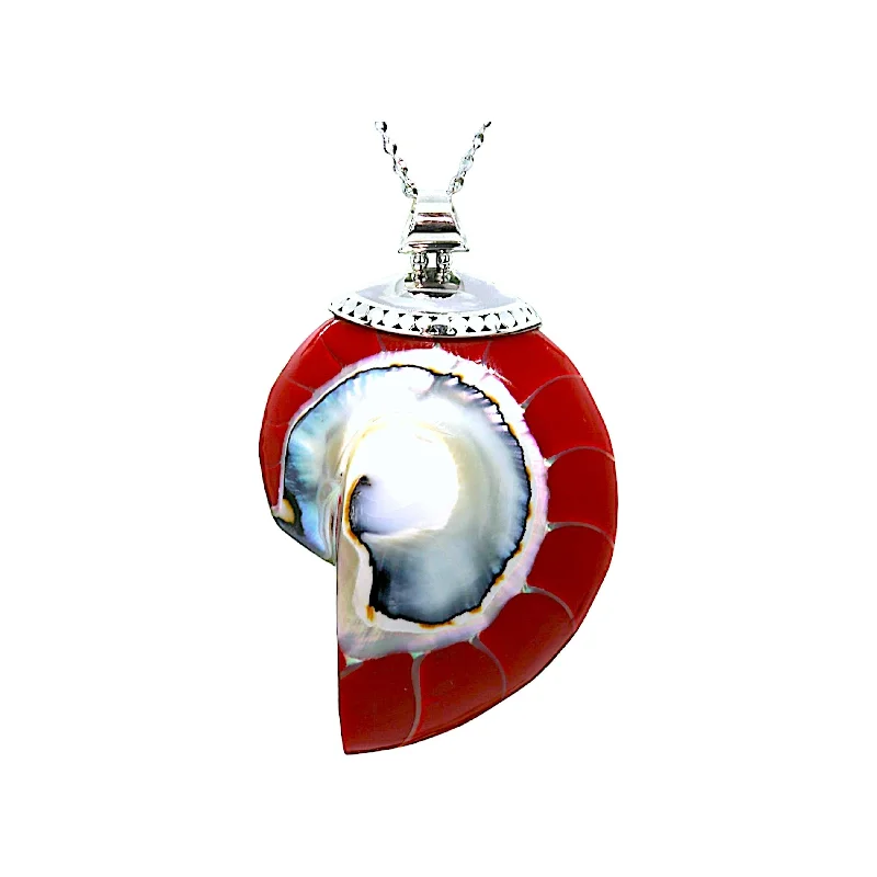 Ladies rings e-commerce finds-Red Natural Nautilus Pearl Shell Necklace