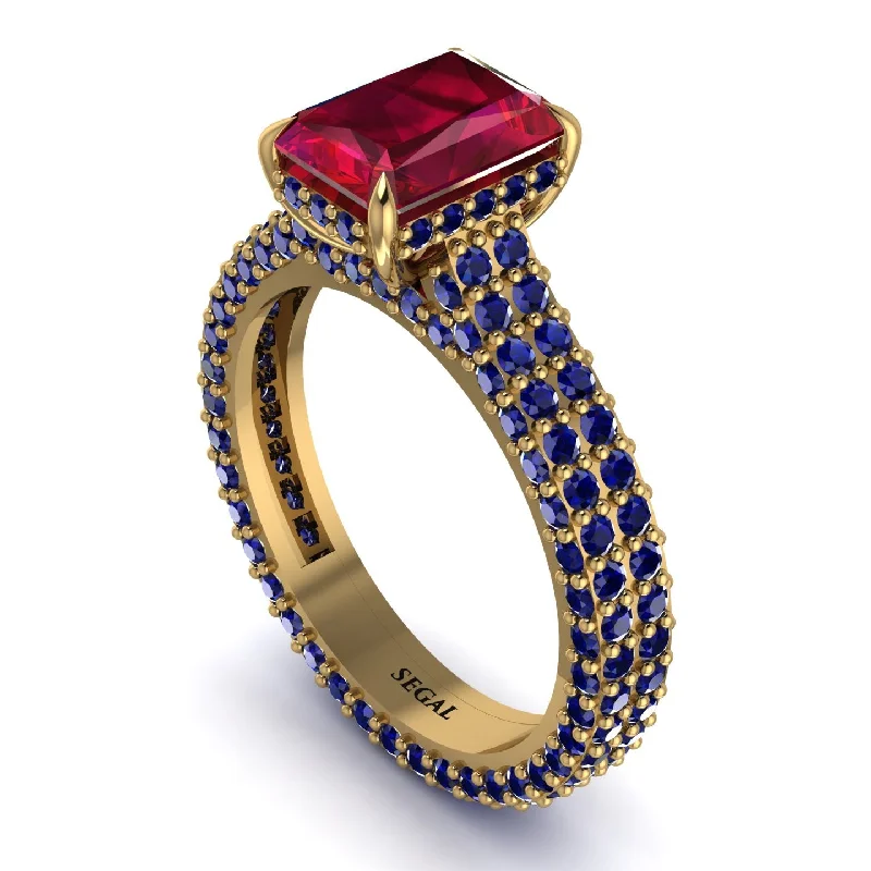 Ladies engagement rings vintage-inspired-Radiant Cut Ruby Pave Engagement Ring - Kenzie No. 70