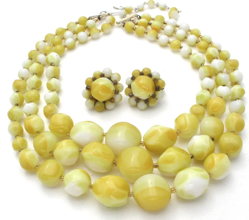 Ladies rings anniversary picks-Light Green & Yellow Bead Necklace Set