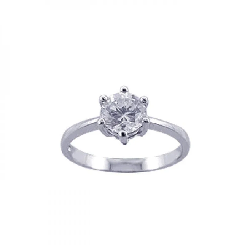 Ladies rings size options-Silver 925 Rhodium Plated CZ Solitaire Ring - STR00598