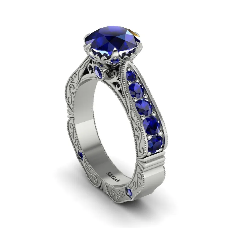 Ladies engagement rings gold bands-Sapphire Victorian Scroll Engagement Ring - Kehlani No. 75