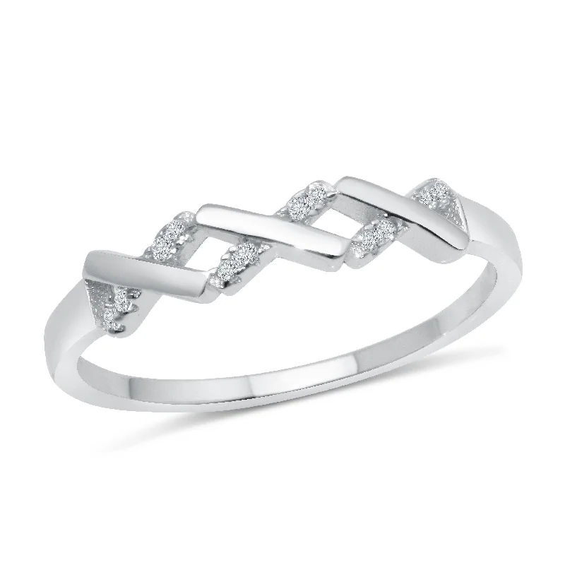 Ladies rings memory keepsakes-Rhodium Plated 925 Sterling Silver ZigZag Pattern Ring with CZ - BGR01192