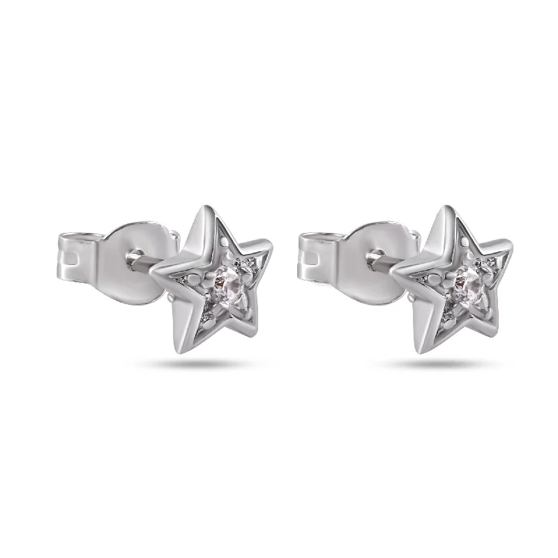 Ladies earrings casual designs-Silver 925 Rhodium Plated CZ Earrings - STE00003