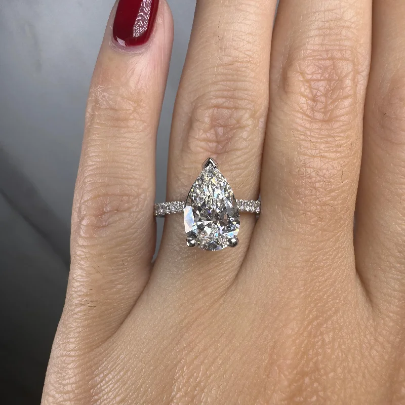 Ladies engagement rings heirloom pieces-"Starry" 5 Carat Pear Shape Diamond Shoulder Engagement Ring