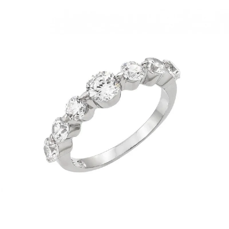 Ladies rings office styles-Silver 925 Rhodium Plated Clear Round 7 Stone Set CZ Row Ring - BGR00898